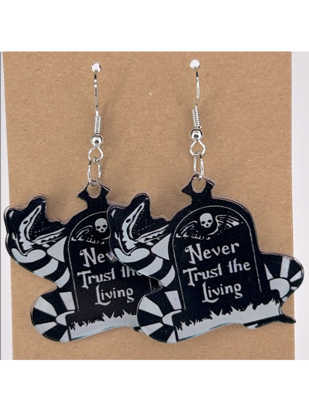 Beetlejuice “Never Trust The Living” Dangle 2D Acrylic Earrings Fashion Jewelry